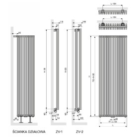 Zana pionowy podwójny - rysunek techniczny